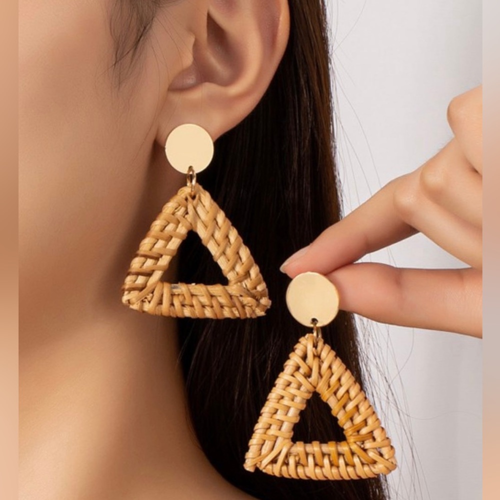 Woven rattan earrings